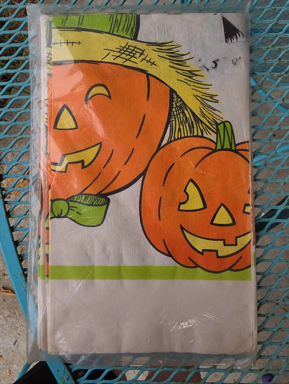 Vintage Paper Halloween Scarecrow Pumpkin Table Cloth NIB